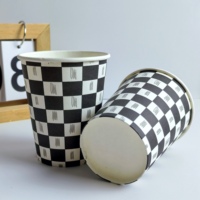 Gobelets en papier à paroi simple, écologiques, jetables, avec revêtement PE, imprimés en quadrillage noir et blanc, 2,5 oz-16 oz, pour boissons chaudes et jus, Anhui