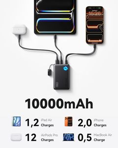 Batería Externa Portátil Ultra Delgada de 45W con Carga Rápida, 10000mAh, Li-Polímero, Puertos USB-C/USB-A, Linterna - Product Image 5