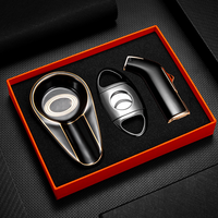 Ensemble de cigares portable et écologique en métal trois pièces avec briquet gonflable, cendrier en fer et coupe-cigares, marque Jian Xin, modèle JX-669