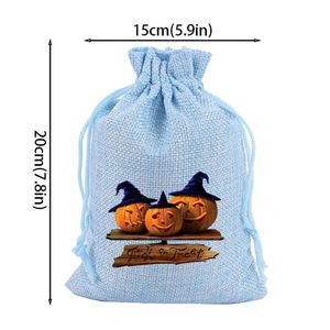 Sac en toile de jute à motif Halloween 15x20cm, sac en lin en gros, pochette à cordon en nylon, idéal pour décorations de festival, souvenirs, bonbons - Product Image 2