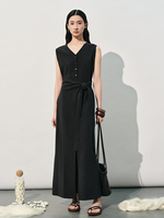 862611 Nouvelle Robe d'été décontractée pour femme en soie de mûrier, col rond, sans manches, couleur unie, de haute qualité