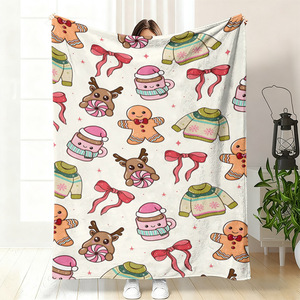 Couverture en flanelle Gingerbread Man, couverture de sieste réversible, douillette et chaude pour chambre à coucher, salon, impression personnalisée OEM ODM YH-M - Product Image 4