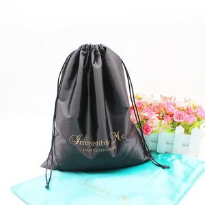 Sac à cordon personnalisé en satin de soie pour extensions capillaires avec pompons, pochettes à bijoux personnalisées pour cheveux et perruques, emballage textile - Product Image 5