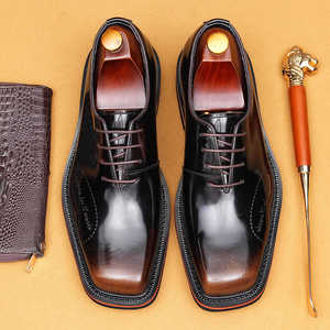 Chaussures Oxford en cuir formelles pour hommes, nouvelle collection 2025, bout carré, semelle épaisse, rehaussantes, style britannique, grandes tailles EVERGREEN - Product Image 3