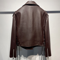 Veste de moto asymétrique pour femme, courte et ajustée, en cuir d'agneau véritable, pour l'automne