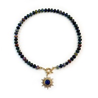 Collier pendentif fait main avec fermoir en or et pierres naturelles multicolores pour femmes