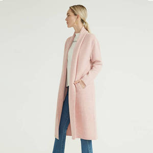 Cardigan en <span class=keywords><strong>laine</strong></span> mérinos <span class=keywords><strong>rose</strong></span> pour femmes, tricoté, Long,, automne, hiver, nouveau modèle - Product Image 2