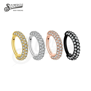 <span class=keywords><strong>SUPERSTAR</strong></span> 316L Edelstahl Klappbarer Segment-Clicker mit Krappenfassung CZ Dreifach-Seitiger Septum-Nasenring Daith Helix Piercing Schmuck - Product Image 1