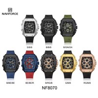 Montre à quartz pour homme NAVIFORCE, tendance mode, chronographe sportif, bracelet en silicone, aiguilles lumineuses, étanche 3ATM, 8070