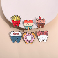 Lencana logam gaya makanan terlaris pin kerah enamel gigi warna-warni bros kentang goreng donat kustom pin gigi enamel lunak keras