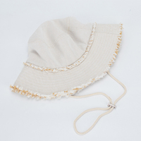 Chapeau Bob Personnalisé Blanc Crème Uni en Coton à Large Bord, Chapeau de Pêcheur Anti-UV avec Bord Brut Effiloché et Sangle Mentonnière Coupe-Vent