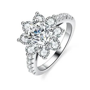 Luxus Diamant Trau ringe 1 Karat 2 Karat Blumen form Sterling Silber Moissan ite Ringe für Frauen