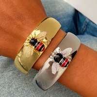 Nouveaux bracelets larges et épais en cuivre avec zircon cubique et émail en forme d'insecte, vente en gros, mode, bijoux fantaisie pour femmes et filles, cadeau de fête