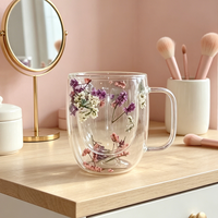 Tasses en verre à double paroi élégantes et résistantes à la chaleur, avec fleurs séchées, pour fêtes, maison et café – Vente chaude
