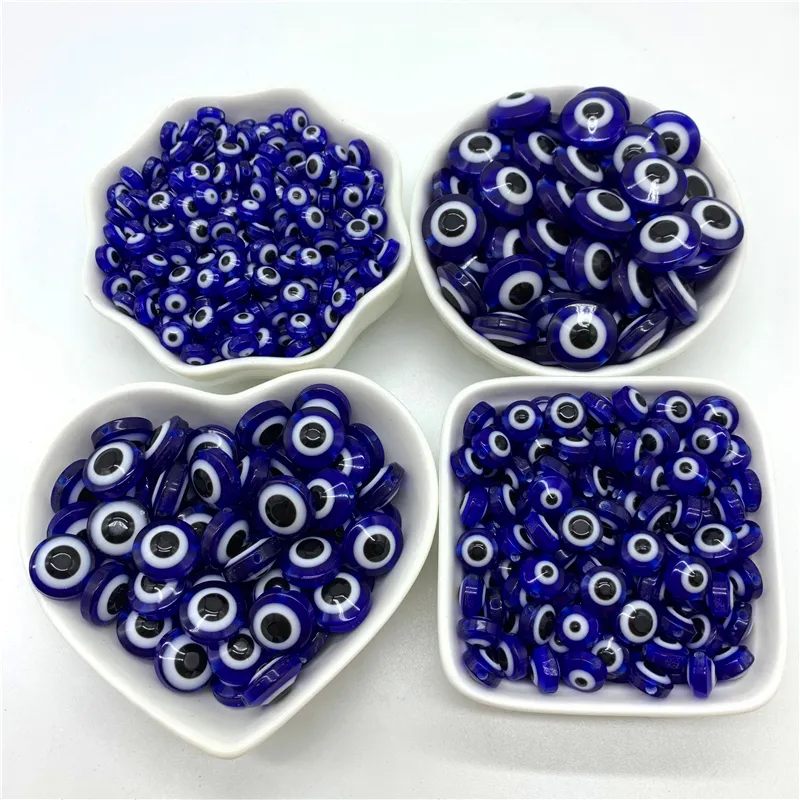 Синие сплющенные бусины-разделители 6 мм, 8 мм, 10 мм, 12 мм, 14 мм, бусины «сглаза» в полоску, бусины-разделители из смолы для изготовления ювелирных изделий