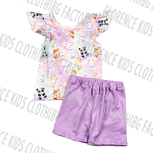 DH ODM Conjuntos de ropa personalizables de 2 piezas para niñas pequeñas Top de verano suave con mangas de volantes dulces Pantalones cortos Diseño elegante informal - Product Image 2