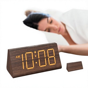 Reloj <span class=keywords><strong>Despertador</strong></span> Digital de Madera con Acabado Ajustable en Veta de Madera, Decoración de Mesa para la Esfera del Reloj - Product Image 3