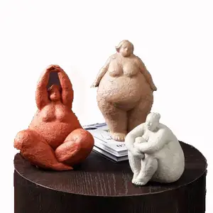 HAUCOZE Lady Figurine Sculpture Woman Statue Yoga Gifts Polyresin Decor  Arts Fat