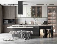 Armoire de cuisine moderne en bois massif, rangement sur mesure, installation facile, nettoyage rapide, durable, imperméable, gain de place