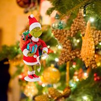 Décorations de Noël en acrylique, poupées vertes amusantes et mignonnes, pendentifs de Noël suspendus, ornements de Noël plats 2D