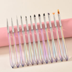 Pinceau à ongles en nylon synthétique durable avec manche en plastique transparent, ovale et plat, pour le gel, les lignes, les rayures, les motifs graphiques et les dessins floraux - Product Image 1