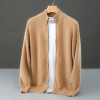 Cardigan Homme Automne Hiver 100% Pure Laine Col Semi-Montant, Veste Pull Zippée Coupe Ample et Ajustée, Vente en Gros Usine OEM ODM