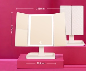 LED Makeup <strong>Mirror</strong> with Light Dormitory Desktop Shell Folding Makeup <strong>Mirror</strong> Bedroom <strong>Triple</strong> Folding Makeup <strong>Mirror</strong> - Product Image 5