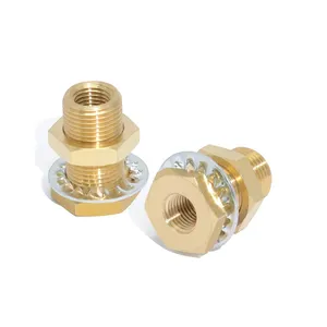 1/4" NPT Female Brass Bulkhead Fitting Straight Thread Connector with Metal Wave Ring and Gasket Bulkhead Coupling