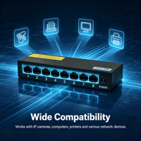 Switch de Red de 8 Puertos 10/100Mbps, Switch Ethernet de Escritorio Metálico de 1.6Gbps, Plug and Play para Hogar, Oficina y Cámara IP