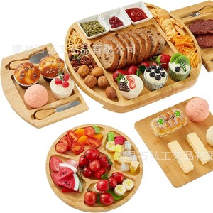 Plateau à fromage en bambou à double tiroir, couleur bois naturel, plateau de service multi-usages pour pique-nique et utilisation en extérieur - Product Image 5