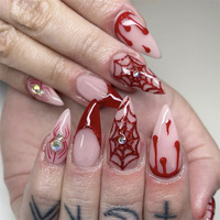Hot New Fashion Halloween 24 pièces/ensemble Long cercueil fait à la main faux ongles en acrylique Logo personnalisé Style français presse ongles artificiels