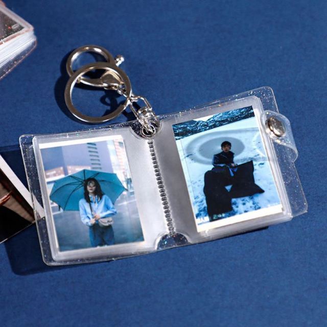 1-2 Inch Mini Photo Album Keychain Pockets Portable Photo Cards Small Album Book Card Holders Key Rings Photos Holder Key Chains