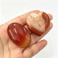 Ensemble cadeau de pierres de palmier en cornaline naturelle (cœur et ovale) avec boîte, pochette et carte d'information – Kit de pierres de méditation Reiki pour la guérison et la relaxation