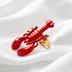 Anillo Abierto con Diseño de Langosta Roja, Joyería de Moda para Mujer, Accesorio para Fiesta, Anillo para el Dedo Índice - Product Image 4