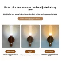 Lampe murale à détection de mouvement OEM avec finition bois de noyer, sans perçage, sans fil, magnétique, pour chambre à coucher, lampe de chevet