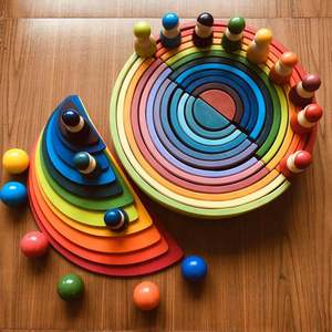 Blocs de construction <span class=keywords><strong>en</strong></span> bois massif <span class=keywords><strong>arc</strong></span>-<span class=keywords><strong>en</strong></span>-<span class=keywords><strong>ciel</strong></span> pour enfants, 12 couleurs, ensemble de blocs éducatifs pour les enfants de 0 à 24 mois, jouets empilables, marque Xc - Product Image 1