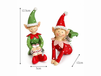 Ensemble de 2 figurines d'elfes de Noël garçon et fille, peintes à la main, à pois et rayées, en résine, assises, cadeau de Noël, décoration de table pour la maison