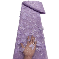Tissu en dentelle française 3D papillon en maille, brodé de perles et de sequins, pour robes de mariée, tulle brodé, pour femmes et filles, luxe, 100% polyester