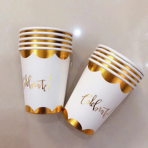 Vasos de Papel, Platos de Papel, Servilletas y Pajitas con Estampado Dorado en Caliente, Vajilla Desechable para Fiestas de Cumpleaños - Product Image 4