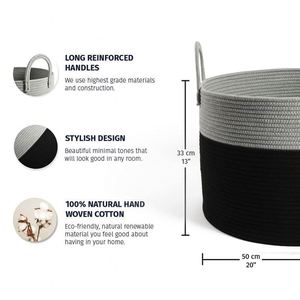 Gray & White Throw Blanket <b>Basket</b> for Living Room <b>Large</b> Woven <b>Baskets</b> for <b>Storage</b> Cotton Rope <b>Baskets</b> with Handles - Product Image 4