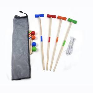 Ensemble <span class=keywords><strong>de</strong></span> <span class=keywords><strong>croquet</strong></span> en bois pour enfants <span class=keywords><strong>de</strong></span> 4 pièces avec maillets, balles et sac en filet, idéal pour les divertissements familiaux en plein air - Product Image 3