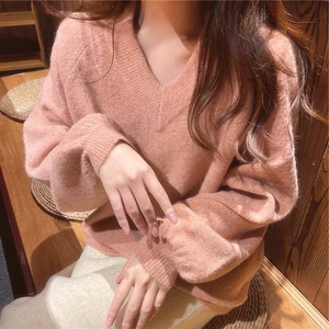 Maglione Pullover da <span class=keywords><strong>Donna</strong></span> Premium Casual con Scollo a V e Pizzo, Maniche Lunghe a Lanterna, Morbido Lavorato a Maglia, Antirughe e Traspirante per l'Inverno - Product Image 2