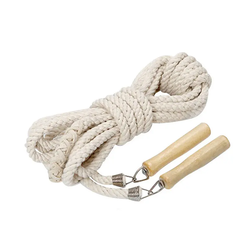 Multi-Specification Wholesale Fitness Sporting Custom Cotton Linen Skipping Rope Jump Rope With Wooden Handle