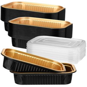 Black Gold <b>Takeaway</b> Tray 1000ml Disposable Oven-Safe Microwavable Food Grade Aluminum Baking Food Packaging <b>Containers</b> Foil - Product Image 1