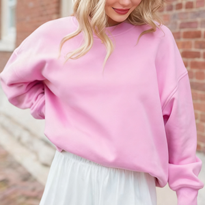 Luxury High Quality Custom 3D Embroidered <strong>Pink</strong> Cotton Fleece Embroidered Boxy <strong>Sweatshirt</strong> Crew Neck <strong>Sweatshirt</strong> for Women - Product Image 4