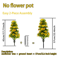 Petit arbre artificiel en forme de tournesol avec piquet de fixation au sol, assemblage en 2 parties, sans pot, décoration florale pour jardin, pelouse, cour, terrasse