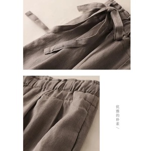 Women's Pure Cotton Cropped Wide Leg Pants High Waisted Side Tie Elastic Casual Pants Breathable Summer Style Khaki - Product Image 4