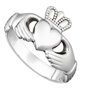 High Quality Handmade 925 Sterling Silver Claddagh Ring 925 Irish Hands Holding Heart Crown Ring For Women