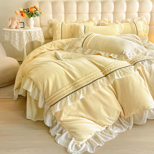 Korean Princess Style Winter <b>Bedding</b> Set Milk Fleece Duvet Cover Sheet Set Breathable Warmth Retention Solid Color - Product Image 2