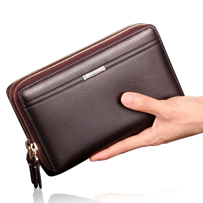 2022 Latest Product Double Zipper PU Leather Men Fashion Wallets Clutch Bag Fashion Business Bag